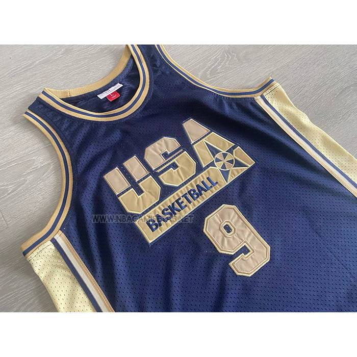 Camiseta USA 1992 Michael Jordan NO 9 Azul Oro